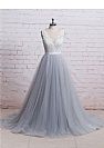 Grey Tulle Evening Dress with Ivory Lace Bodice