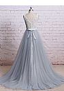 Grey Tulle Evening Dress with Ivory Lace Bodice