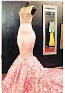 Stunning Pink Illusion Prom Dress with Flower Skirt