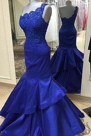 One Shoulder Royal Blue Prom Evening Dress