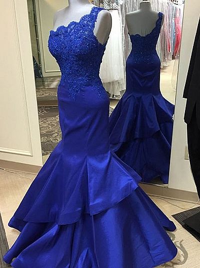 One Shoulder Royal Blue Prom Evening Dress