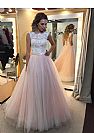 Pink Tulle Prom Gowns with Lace Up Back