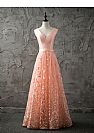 Sexy Peach Lace Prom Dress with Beaded Appliques