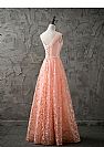 Sexy Peach Lace Prom Dress with Beaded Appliques