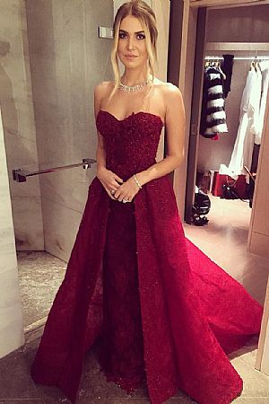 Sparkling Burgundy Prom Dress with Beading Appliques