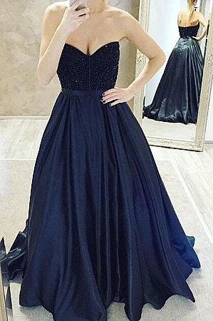 Navy Blue Beaded Evening Dress Pageant Gowns