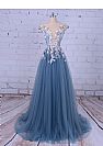 Chic Puffy Blue Evening Dress with Beading Flowers