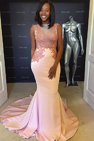 Sexy Sheer Pink Mermaid Senior Prom Dress