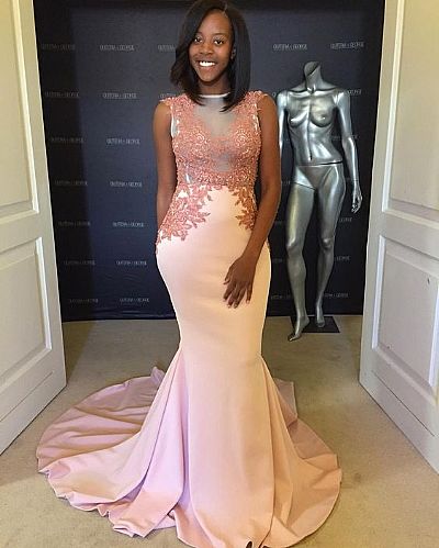 Sexy Sheer Pink Mermaid Senior Prom Dress