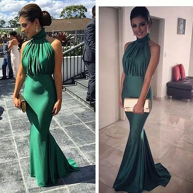 Halter Emerald Green Evening Dresses ...