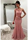 Dusty Rose One Shoulder Beaded Evening Dresses