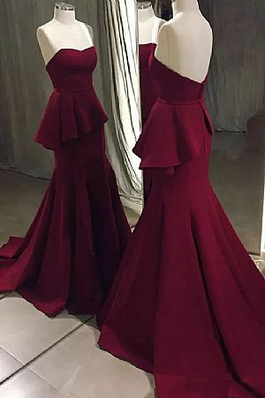 Burgundy Peplum Prom Evening Dresses Formal Wear