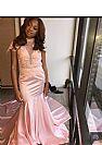 Sexy High Neck Pink Appliqued Prom Gowns