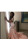 Sexy High Neck Pink Appliqued Prom Gowns