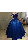 Navy Blue Pleated Ball Gown Prom Dresses