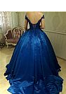 Navy Blue Pleated Ball Gown Prom Dresses