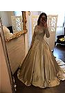 Illusion Pleated Champagne Ball Gown Prom Dress