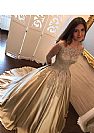 Illusion Pleated Champagne Ball Gown Prom Dress