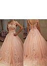 Pink Floral Appliqued Prom Dresses Lace Up