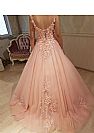 Pink Floral Appliqued Prom Dresses Lace Up