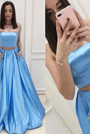 Two Pieces Blue Formal Evening Dresses