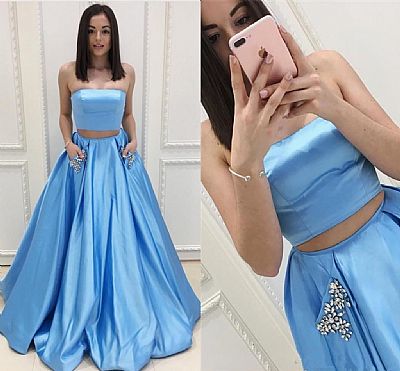 Two Pieces Blue Formal Evening Dresses