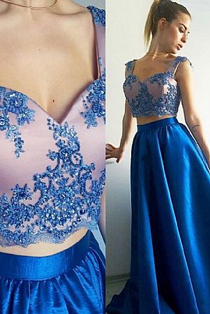 Two Pieces Blue Graduation Dresses Evening Wear