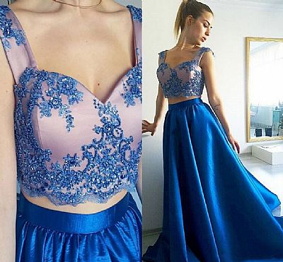 Two Pieces Blue Graduation Dresses Evening Wear