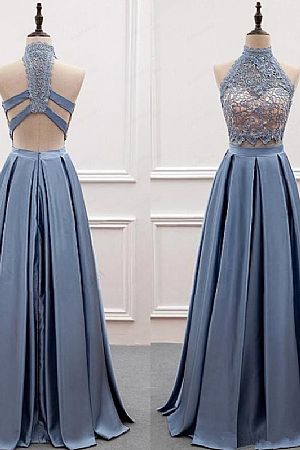 Sexy Blue Halter A-Line Evening Dresses 2018