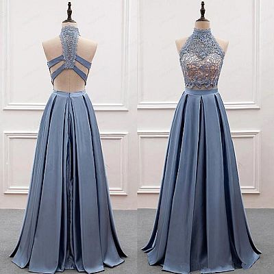 Sexy Blue Halter A-Line Evening Dresses 2018