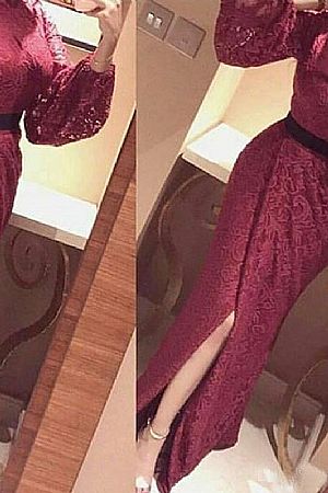 Sexy Red Lace Front Split Evening Dresses