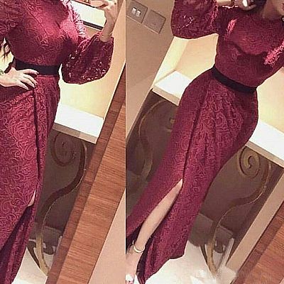 Sexy Red Lace Front Split Evening Dresses