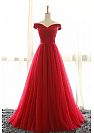 Simple Red Pleated Tulle Prom Evening Dress