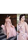 Dusty Pink Evening Dresses with Flowers & Tulle Train