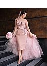 Dusty Pink Evening Dresses with Flowers & Tulle Train