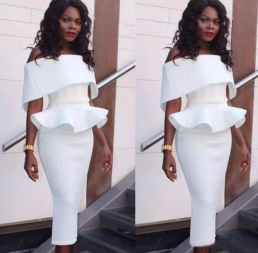 Off White Peplum Off Shoulder Pencil Dress | Cute Work Sheath Dress Lily  Boutique