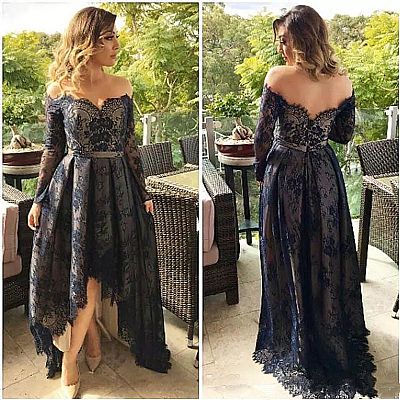 Off the Shoulder Hi Low Lace Evening Dresses