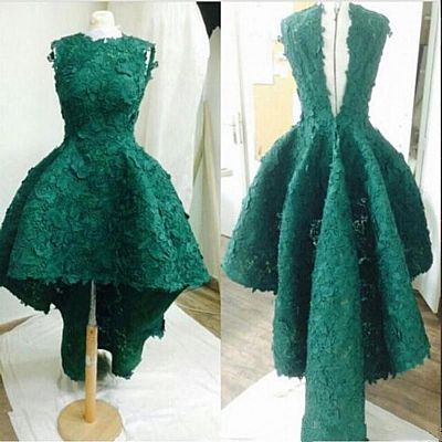 Dark Green Hi Low Prom Dresses with Pleats