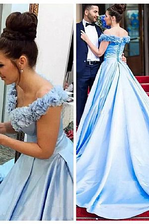 2018 Light Blue Prom Dresses with Handmade Flowers