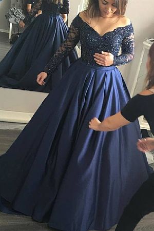 Navy Blue Ball Gown Prom Evening Dress