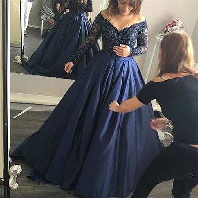 Navy Blue Ball Gown Prom Evening Dress