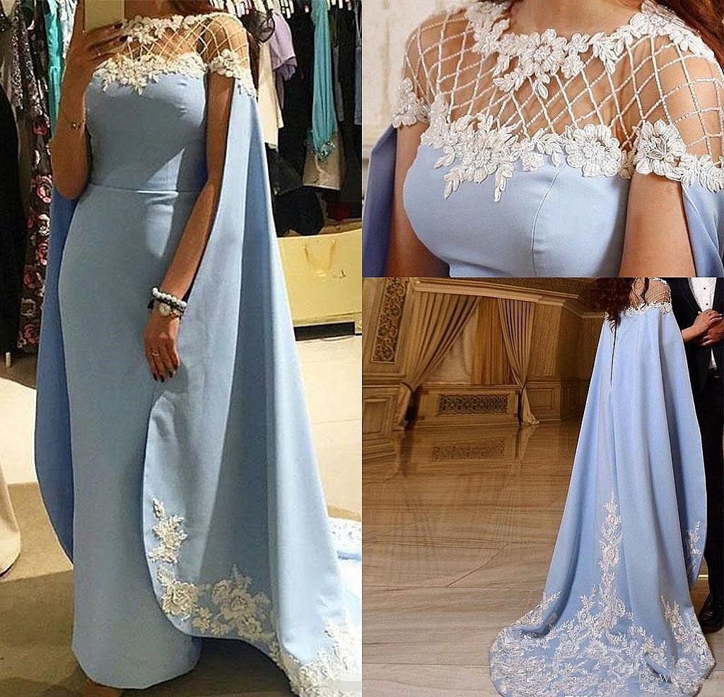 Sky Blue Evening Dresses with Cape ...