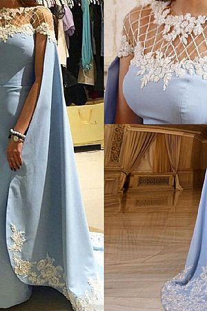 Sky Blue Evening Dresses with Cape Pageant Gowns