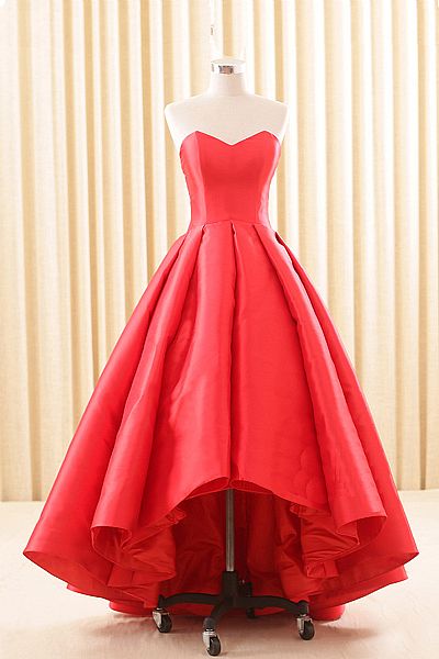Red Hi Low Prom Homecoming Dress with Pleats