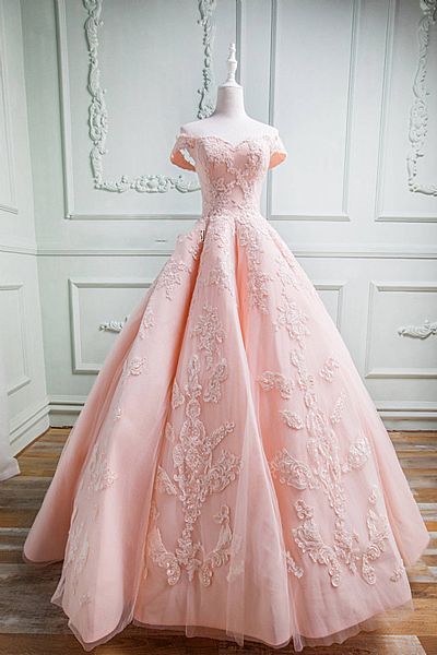 2018 Sweetheart Pink Pleated Ball Gown Prom Dress