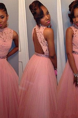 Beautiful Pink Tulle Prom Dresses Evening Wear