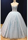 Strapless Blue Tulle Ball Gown Prom Dresses 2018