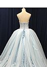 Strapless Blue Tulle Ball Gown Prom Dresses 2018