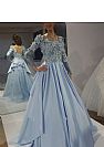 Chic Blue Floral Appliqued Prom Evening Gowns
