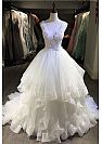 Fancy White Layered Tulle Prom Gowns with Straps